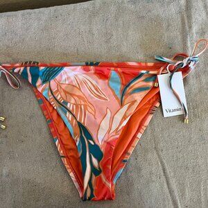 Vitamin A Plus-Size Coral Botanical Side-Tie Summer Beach Bikini Bottoms Sz XXL